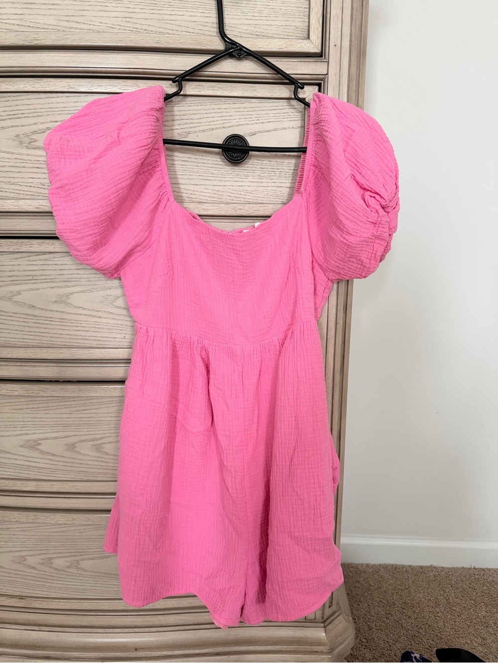 Maternity Pink Puff Sleeve Romper